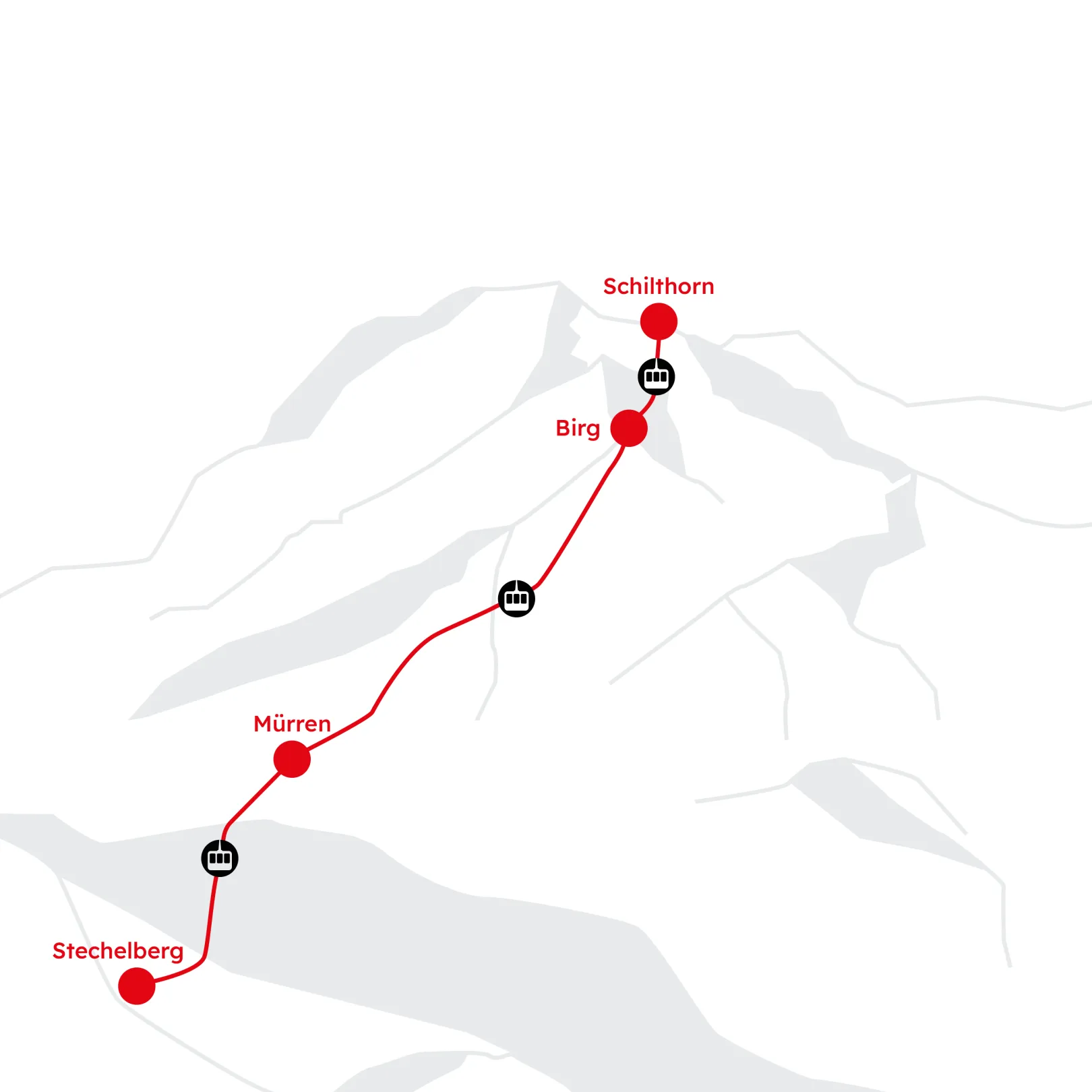 Carte illustrant l’accès au Schilthorn.